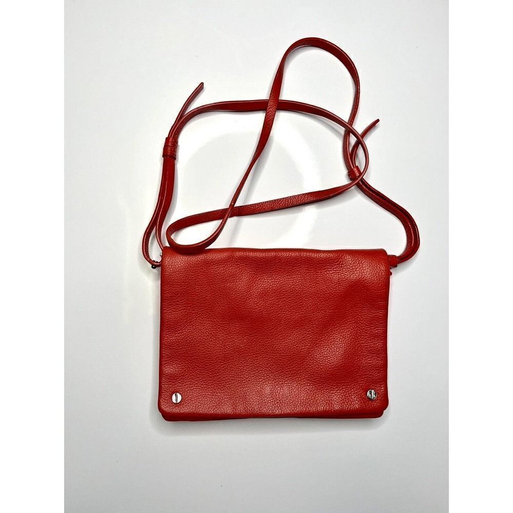 Hallogen Red Orange Cross Body Purse Genuine Leather Excellent Condition